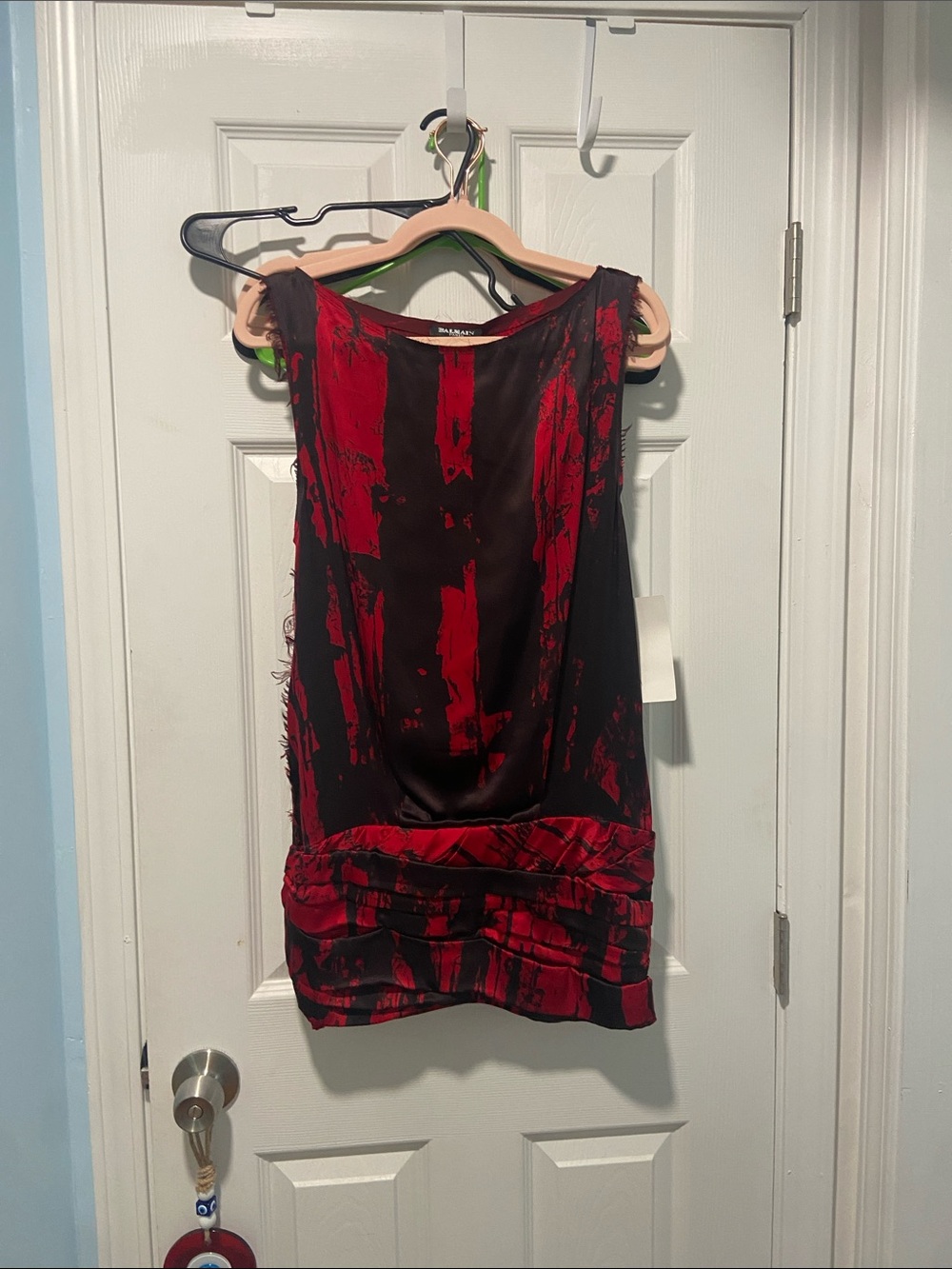 Balmain Red and Black Sleeveless Mini Dress
